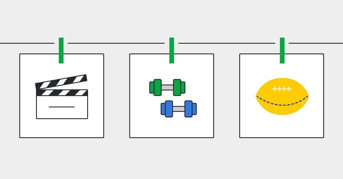 Film slate, two dumbbells, football