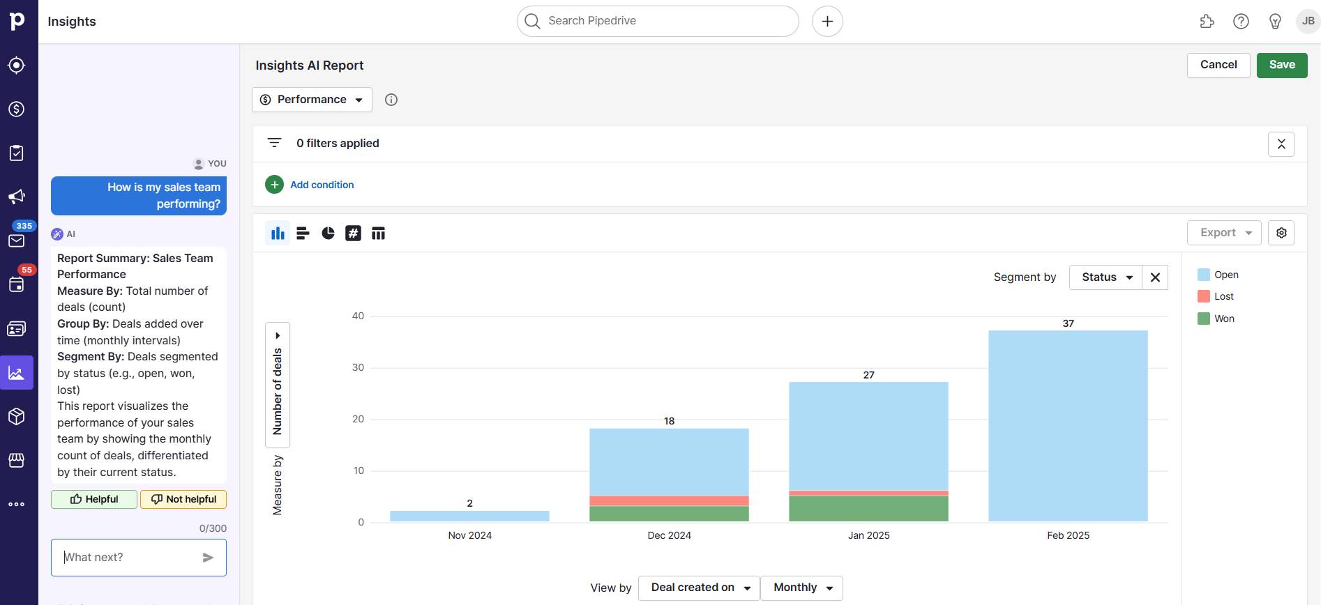 Cross-team collaboration Pipedrive AI reports
