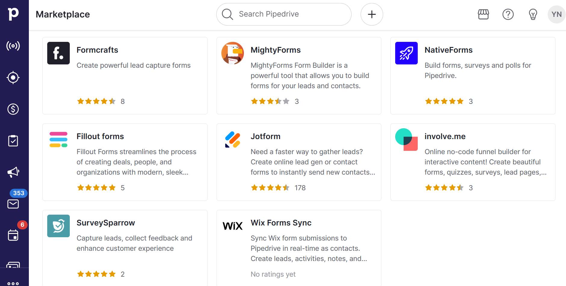customer experience Pipedrive marketplace web forms and surveys