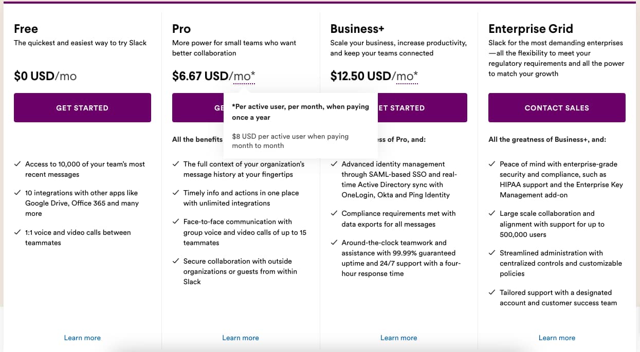 Slack User based subscription