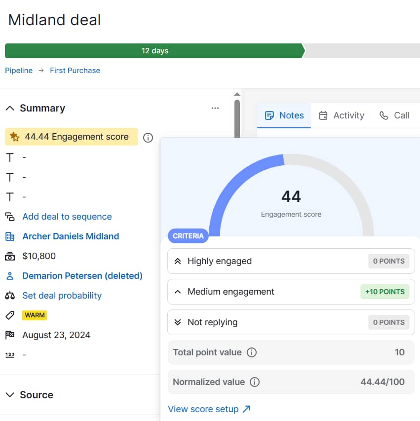 Warm leads Pipedrive Scores