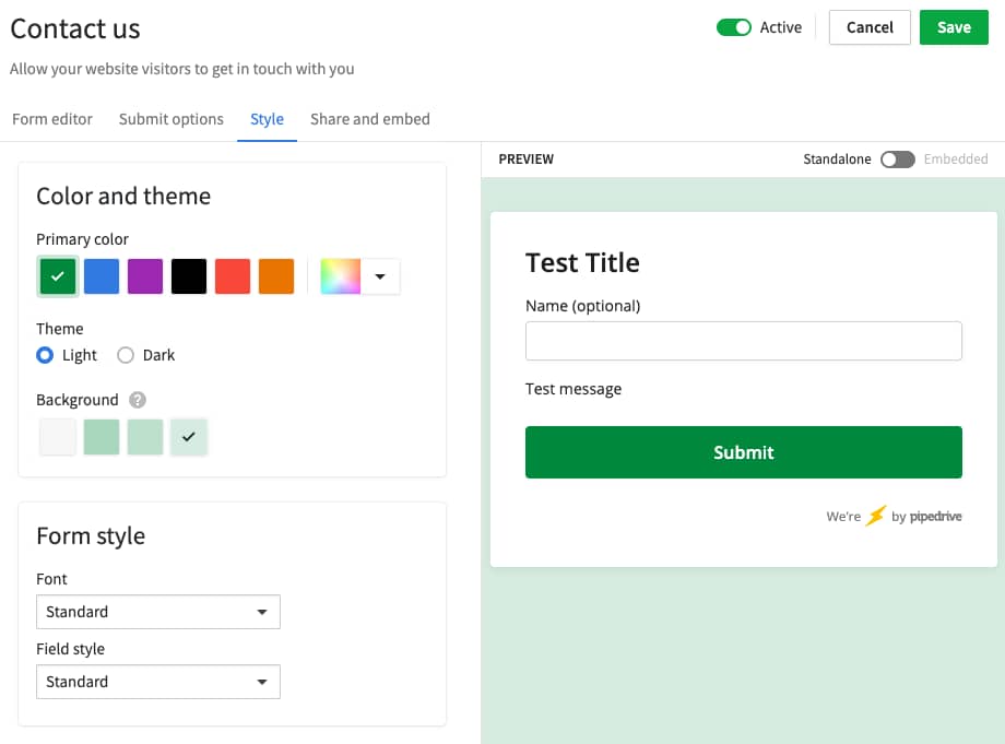 Pipedrive Web Form Screenshot