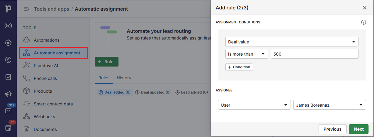 CRM lead management Pipedrive workflow automation