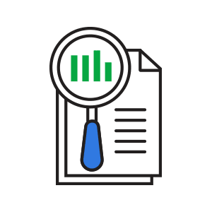 Magnifying glass and bar graphs