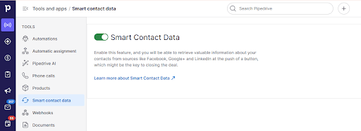 CRM lead management Pipedrive Smart Contact Data