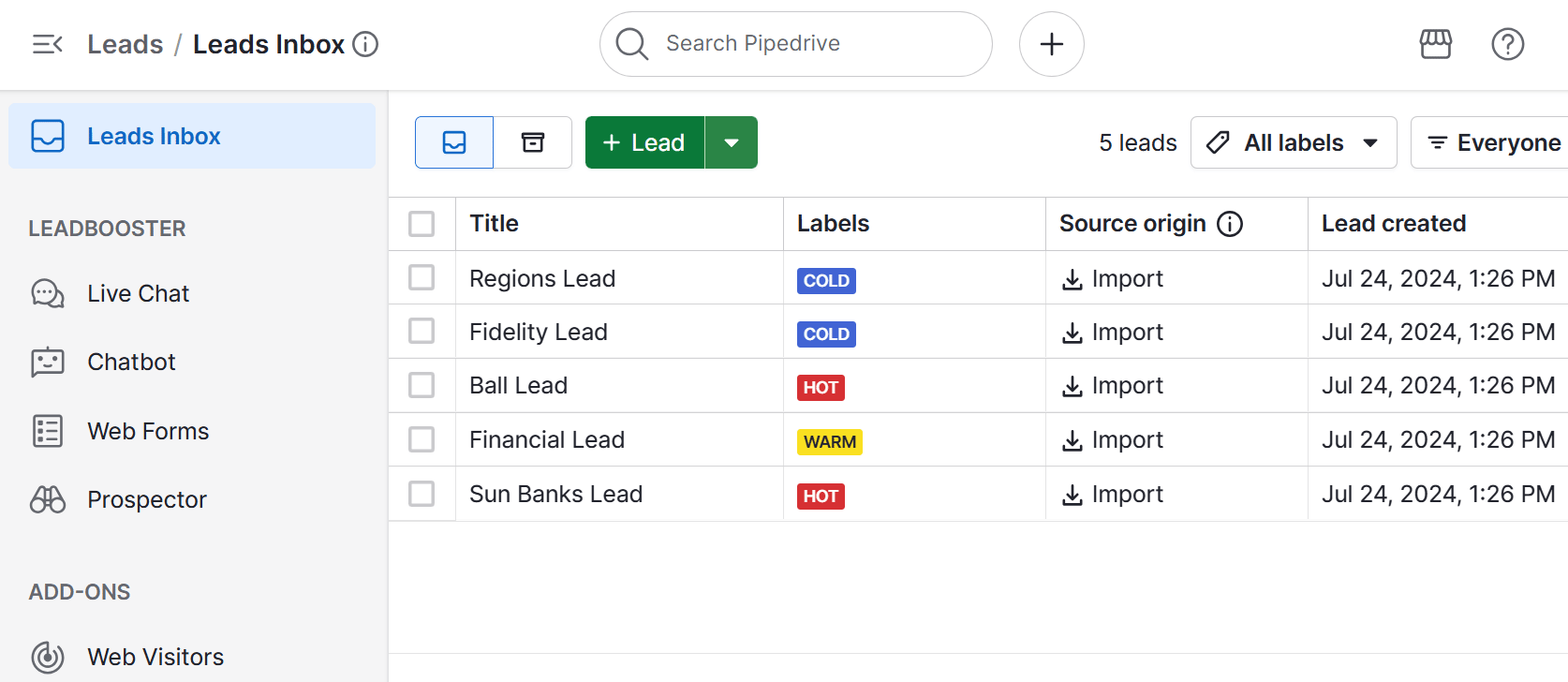 Warm leads Pipedrive lead scoring